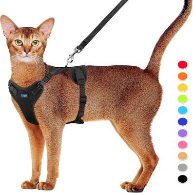 Supet Katzengeschirr und Leine Set fluchtsicher verstellbar schwarz M 44.5-49.5