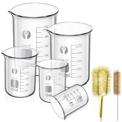 Borosilikatglas Bechergläser Set 5 Stück 1000ml 500ml 250ml 100ml 50ml