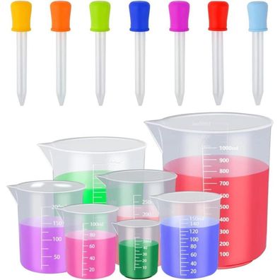 BUYGOO Messbecher Kunststoff Set 7 Stück Skala 5ml Silikon Pipetten Labor Küche
