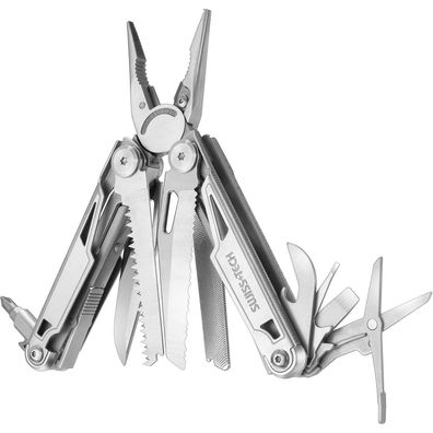 Swiss+Tech 16-in-1 Multifunktionszange Edelstahl mit Schere Messer Säge Silber