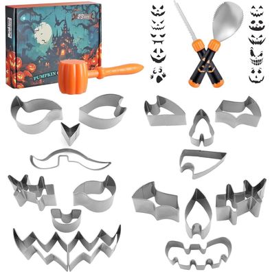 Haushof Halloween Kürbis Schnitzset 23-tlg. mit Hammer und 20 Formen