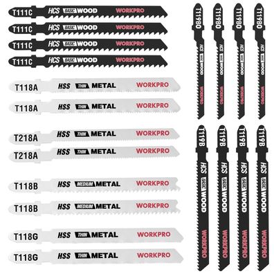 Workpro 20tlg. Stichsägeblätter Set T-Schaft HSS/HCS Holz Metall