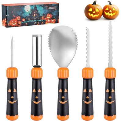 Haushof Kürbis Schnitzset 5-tlg. Halloween DIY Werkzeug Edelstahl mit Tasche