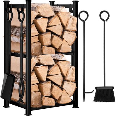 Kaminholzregal 4 Kaminwerkzeug 72x46x30cm Innen Draussen Schwarz Ablagen