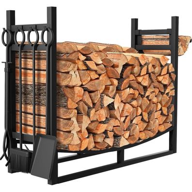 Amagabeli Kaminholzregal 4 Kaminwerkzeug 90x78x33cm Brennholzregal Schwarz