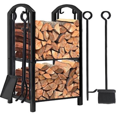 Amagabeli Kaminholzregal mit 4 Werkzeugen 74x40x30cm für Innen und Außen
