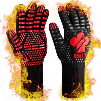 Grillhandschuhe Hitzebeständig 800°C Backofenhandschuhe S/M Rot