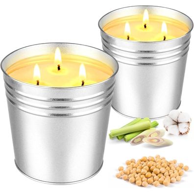 2er Set Große Citronella Kerzen für Outdoor mit 3 Docht, 15oz Sojawachs