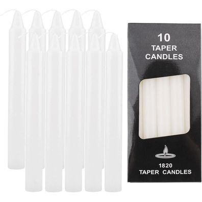 10 Stück Weiße Stabkerzen 100% Paraffin 6h Brenndauer 19cm Ø18mm