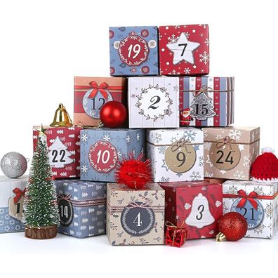 LIHAO Adventskalender Box 24 Weihnachtskalender Schachteln Aufstellen Deko