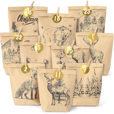 2024 Adventskalender Selber Befüllen mit Holzklemme und Aufkleber