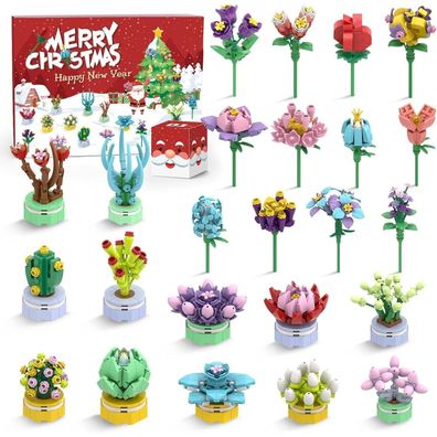 Adventskalender 2024 Kinder Mädchen 24er Pack Sukkulenten Blumenstrauß-Bausteine