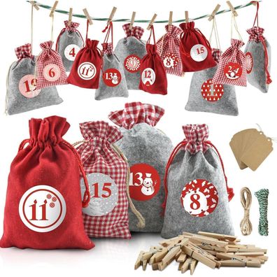 Dusor Adventskalender 24 Stoffbeutel Filzbeutel 2024 Kinder