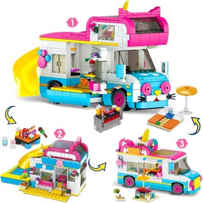 Cubimana 3-in-1 Wohnmobil Bausteine Spielzeug Rutsche Aufklebern 494PCS