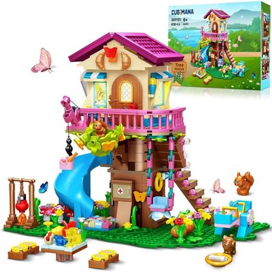 Cubimana Baumhaus Bauspielzeug LED 618 Stück 3-stöckiges Baumhaus Bausteinset
