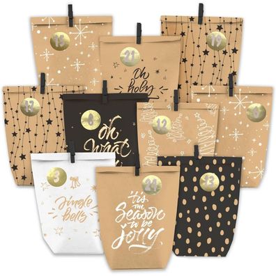 Adventskalender zum Befüllen 24 Weihnachtstüten Aufkleber Kinder Erwachsene