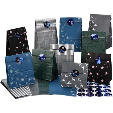 Adventskalender zum Befüllen 24 Geschenktüten Braun Weiß Weihnachten