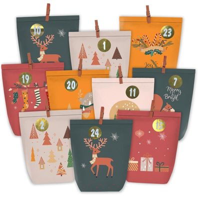 Adventskalender zum Befüllen 24 Weihnachtsgeschenktüten Kraftpapiertüten mit