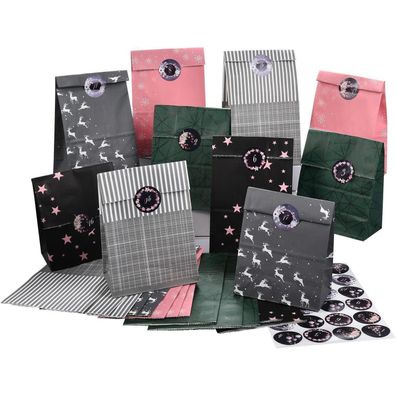 Adventskalender zum Befüllen 24 Weihnachtskalender Papiertüten Aufkleber Kinder