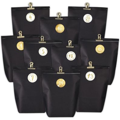Adventskalender Set zum Befüllen 24 Weihnachtstüten Schwarz Golden
