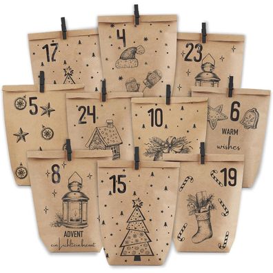 Adventskalender 24 Weihnachtskalender Papiertüten Kraftpapier Selber Befüllen