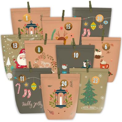 Adventskalender zum Basteln & Befüllen, DIY Kalender Tüten mit Zahlen-Stickern