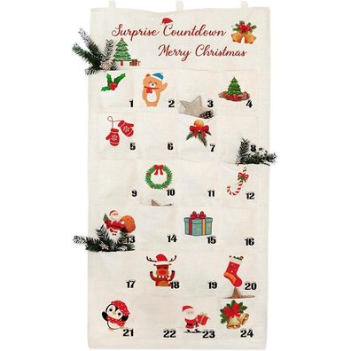 Weihnachtskalender 2024 XXL Stoff Adventskalender Wanddeko mit 24 Taschen