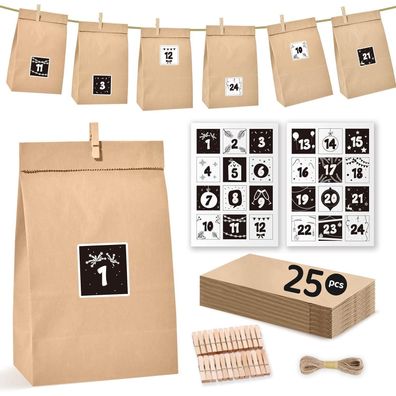 DIY Adventskalender 2024 zum Befüllen Erwachsene Kinder mit Papiertüten Zahlen