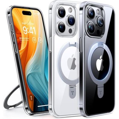 TORRAS Ostand iPhone 15 Pro Hülle MagSafe Militärschutz Stoßfest Transparent