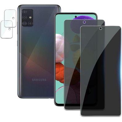 2x Sichtschutz + Kameraschutz Samsung Galaxy A51, Panzer Glasfolie 9H