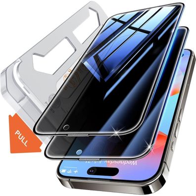 Tentoki Panzerglas iPhone 15 Plus Sichtschutz Anti-Spionage 9H+ 2 Stück