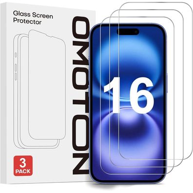 OMOTON iPhone 16 Panzerglas Schutzfolie 9H Anti-Kratzen 3 Stück 6,1 Zoll