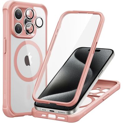 ESR iPhone 15 Pro Hülle MagSafe 360 Grad Stoßfest Militärnorm Klares Rosa