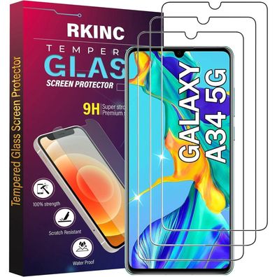 Panzerglas Schutz Samsung Galaxy A34 5G Displayschutzfolie 3 Stück 0,33mm