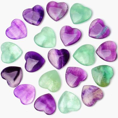 20 Stück Natürliche Herz Kristalle Set Fluorit Edelsteine Healing Chakra