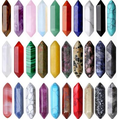 30PCS Natürliche Edelstein Sechseck Zauberstab Kristalle Set Amethyst Rosenquarz