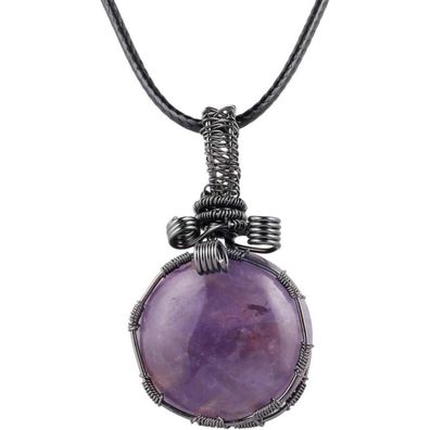 Amethyst Draht gewickelt Kristall Anhänger Halskette Heilung Stein