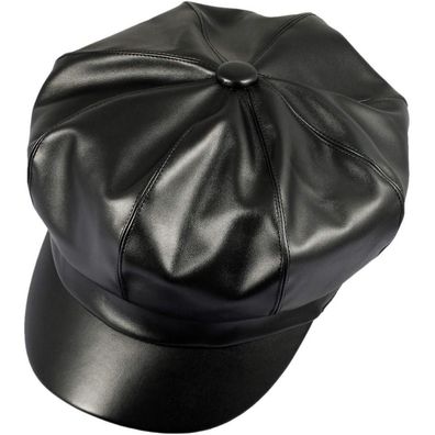 PU Leder Zeitungsjunge Baskenmütze Damen 8 Panels Schirmmütze Newsboy Barett Hut