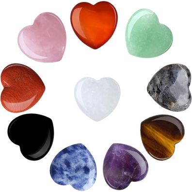 Kristall Herz Edelstein Set 10 Stück Amethyst Rosenquarz Aventurin Chakra