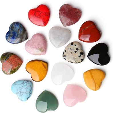 Gujoxila 15 Stück Herz Kristall Heilsteine Sets Obsidian Rosenquarz Tigerauge