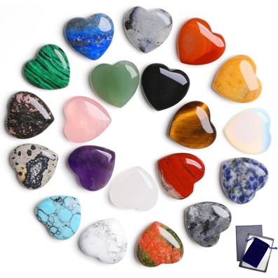 Kristall Herz Set 20 Stück Natürliche Edelsteine Amethyst Rosenquarz Tigerauge