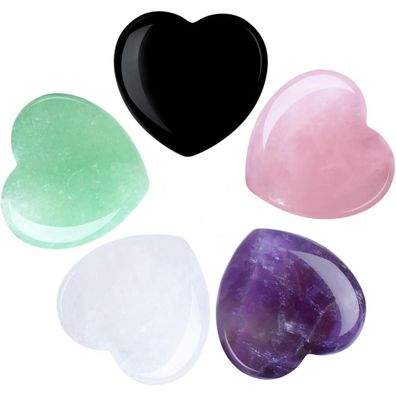 Kristall Herz Edelstein Set 5 Stück Amethyst Rosenquarz Aventurin CHAKRA Energie