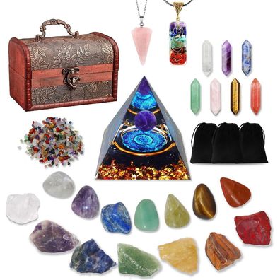 29pcs Natürliche Kristalle Heilsteine Set Chakra Geschenk Vintage-Box