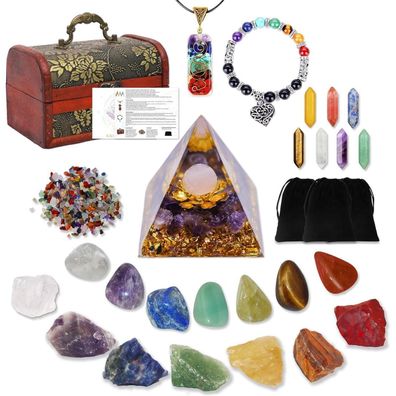 Chakra-Kristallset 7 Heilsteine Chakra-Steine Orgonpyramide - Geschenkbox
