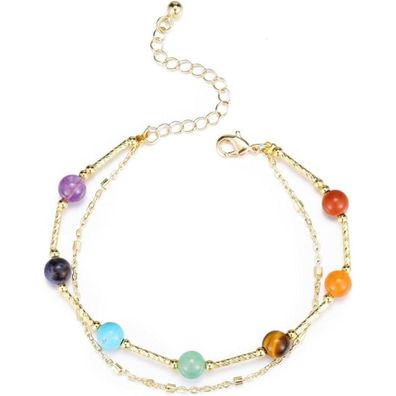 7 Chakra Heilstein Armband Doppellagig Partnerarmbänder Yoga Armreif