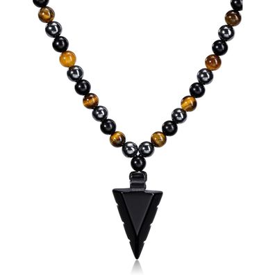 Edelstein Kette Herren Pfeil Anhänger Obsidian Tigerauge Hämatit 8mm