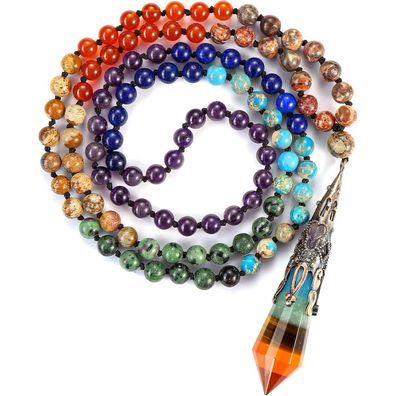 108 Perlen Mala Kette 7 Chakra Heilkristall Anhänger Halskette