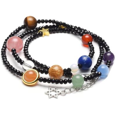 Edelstein-Armband Planet Sonnensystem Schwarz Wickelarmband