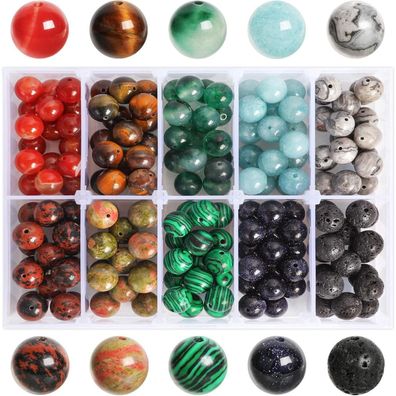 170 Natürliche Edelsteinperlen 10mm für Schmuck Basteln in 10 Farben