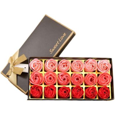 18 Stück Rose Seife Blumen Geschenkbox Duft Rosen Form Farbverlauf rot